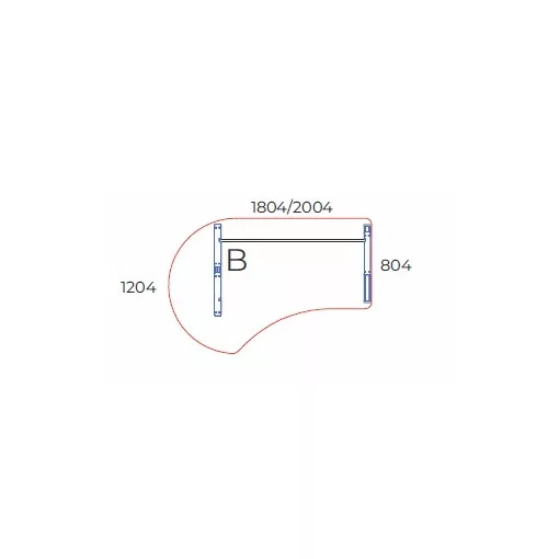 GG-200/120-B-AVA  Kerekített operatív munkahely AVA fémlábbal,  200x120cm-es mérteben, balos kivitelben