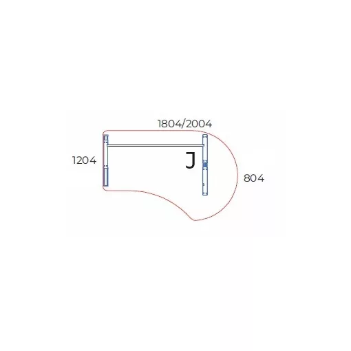 GG-200/120-J-AVA Kerekített operatív munkahely AVA fémlábbal,  200x120cm-es mérteben, jobbos kivitelben