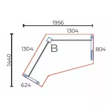 GL-195/144-B-AVA   Szögbe vágott munkaasztal balos kivitelben, AVA fémlábbal