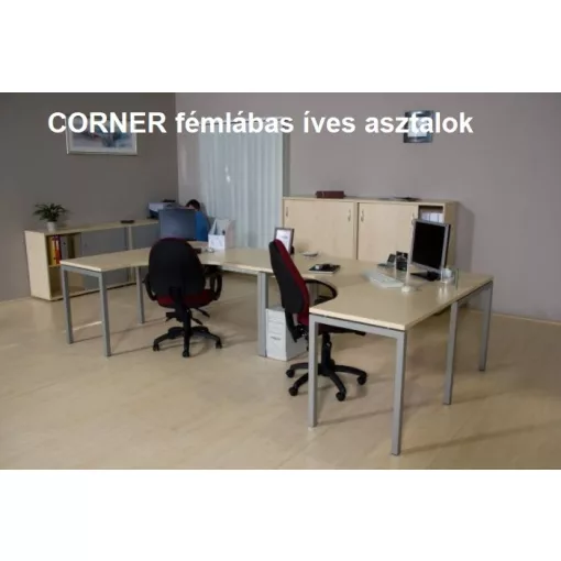 GM-160/160-J-HL-COR "L" alkú  nagyméretű számítógépes munkaasztal 160 x 160 cm-es méretben, jobbos kivitelben,homloklappal  CORNER fémlábbal