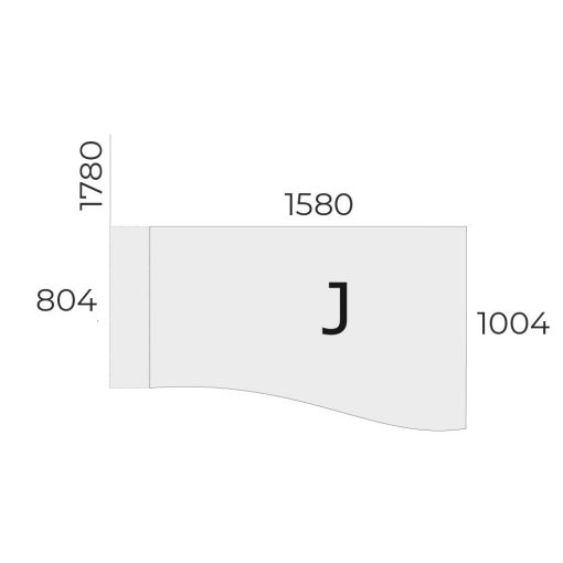 EX-GN-158/100-J-FL2  Belső oldalán íves operatív asztal FL2 fémlábbal, jobbos kivitelben