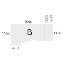 EX-HA-158/100-B-FL3  Operatív munkahely íves belsőoldallal és FL3 fémlábbal, 158 x 100 cm-es méretben, balos kialakítással