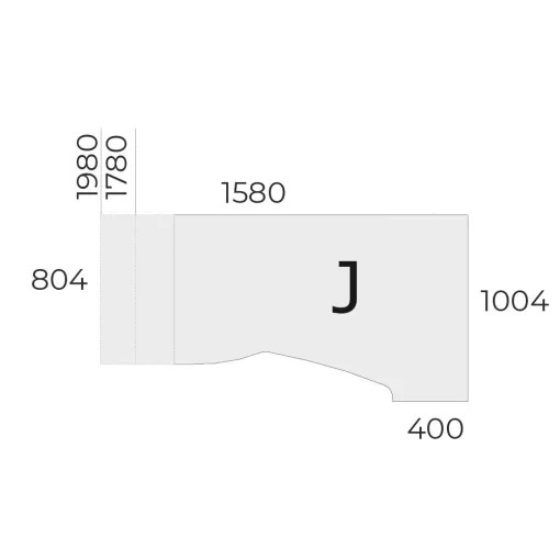 EX-HA-198/100-J-FL2   "L" alakú operatív asztal FL2 fémlábbal, jobbod kivitelben