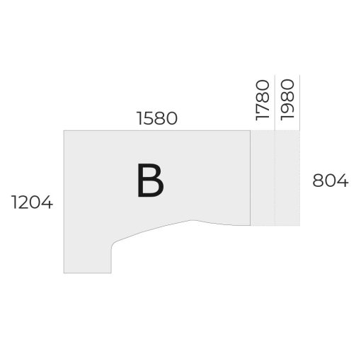EX-HC-178/120-B-FL2   "L" alakú operatív asztal FL2 fémlábbal, balos kivitelben