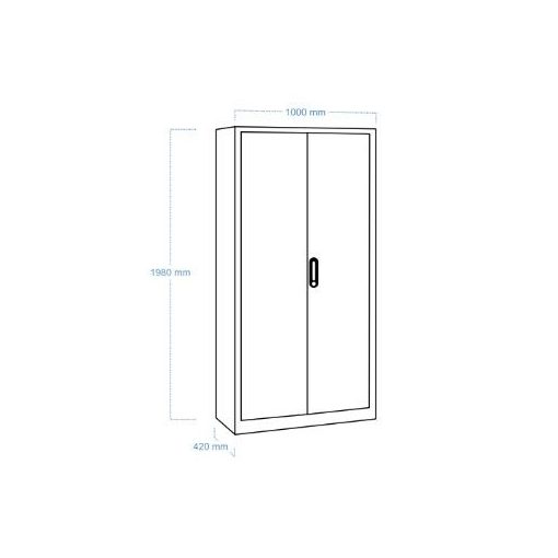 Fém irattároló szekrény biztonsági zárszerkezettel, 198 x 100 x 42 cm-es méretben
