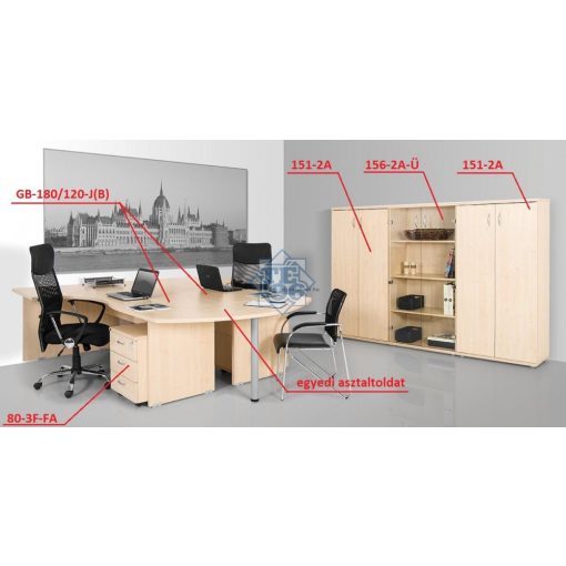 80-3F-FA  Háromfiókos görgős konténer asztal alatti kivitelben, központi zárral