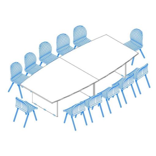 TA-350/160-S  Nagyméretű tárgyalóasztal ívszegmens oldalakkal és laplábbal,